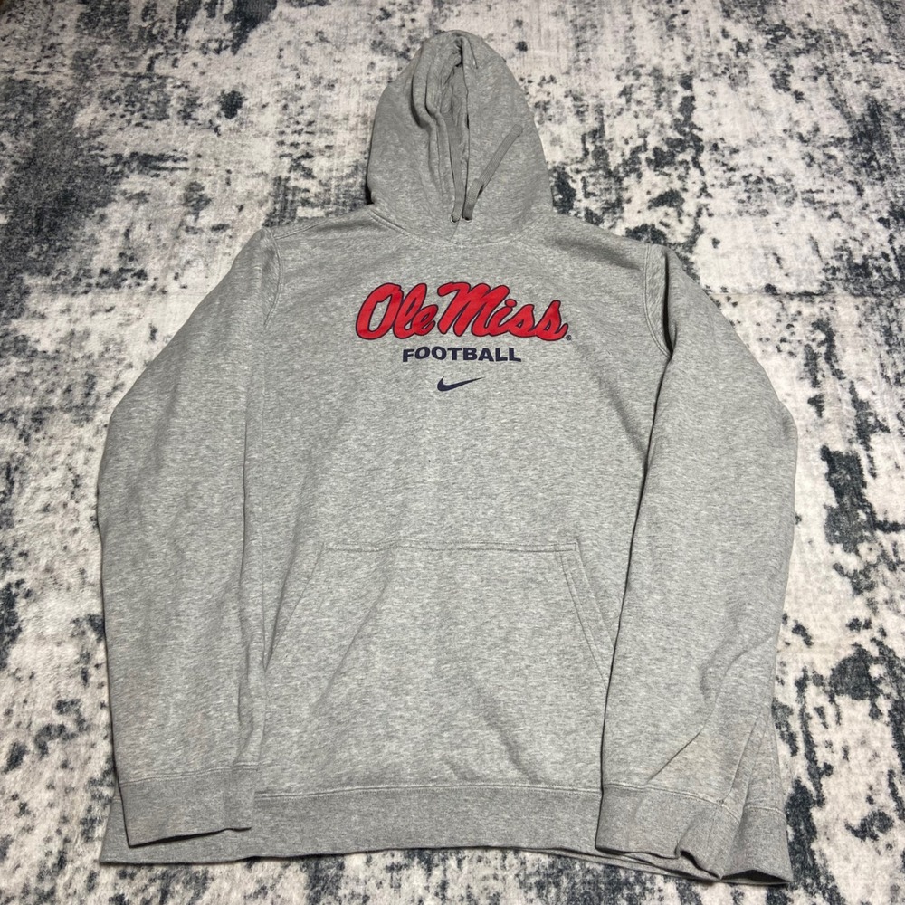 Nike Ole Miss Football Hoodie Mens Large Gray Pullover Sweatshirt NCAA Rebels